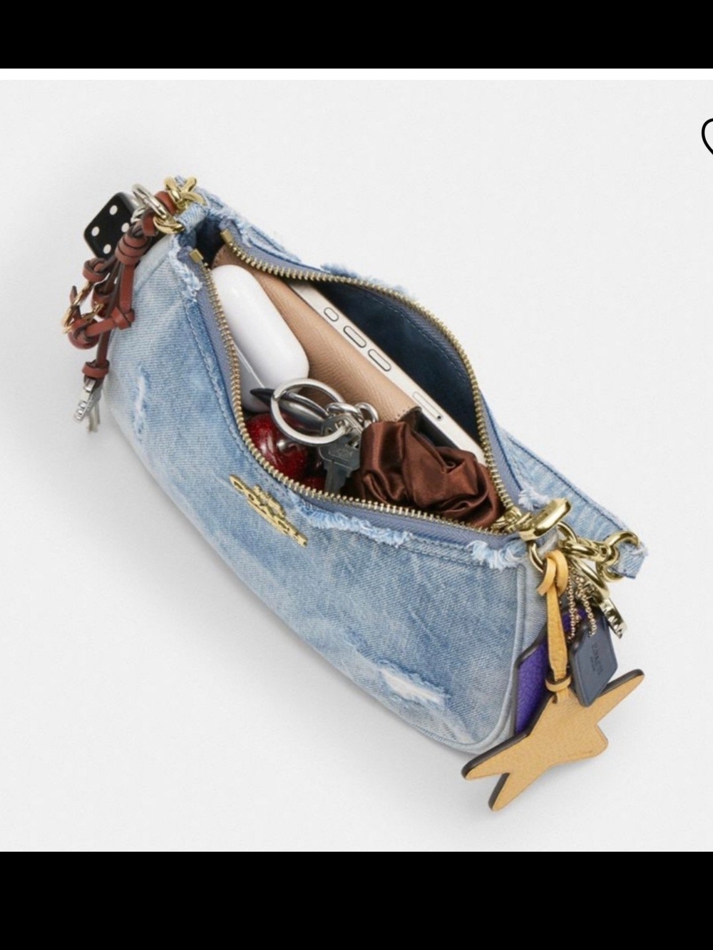 COACH Denim Mini Shoulder Bag with Charm Accents - Blue - Picture 7 of 7